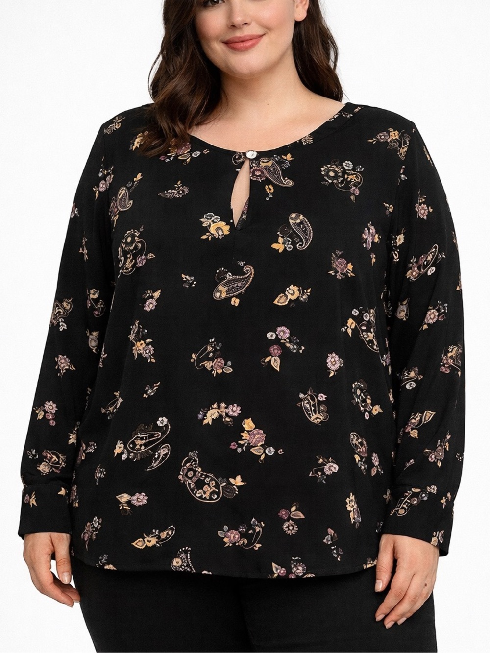 PENNINGTONS Black Floral Paisley Keyhole Tunic SIZE 2X